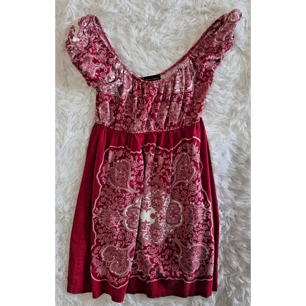 Forever 21 Twentyone Red Paisley Boho Dress Size L Flowy Festival Summer